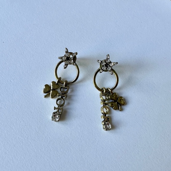 Dior Vintage Jewelry Logo Star Dangle Stud Earrings - Picture 1 of 14